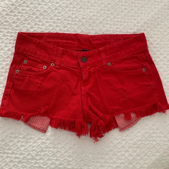 Carmar Sz Small Red Denim Short Frayed Hem - Picture 1 of 6